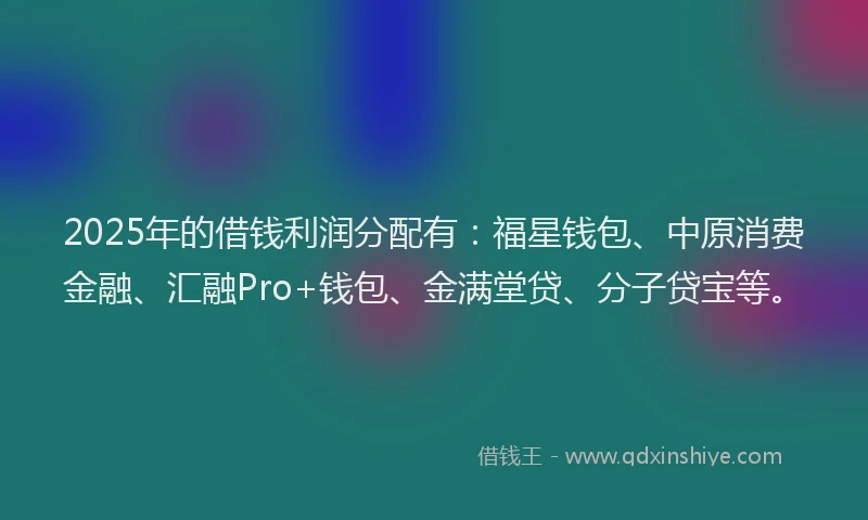 2025年的借钱利润分配有:福星钱包、中原消费金融、汇融Pro+钱包、金满堂贷、分子贷宝等。