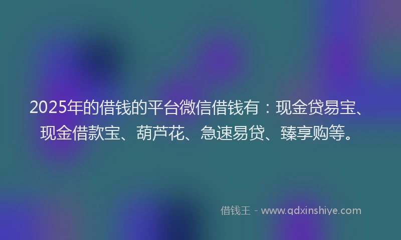 2025年的借钱的平台微信借钱有：现金贷易宝、现金借款宝、葫芦花、急速易贷、臻享购等。