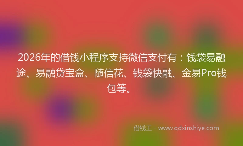 2026年的借钱小程序支持微信支付有：钱袋易融途、易融贷宝盒、随信花、钱袋快融、金易Pro钱包等。
