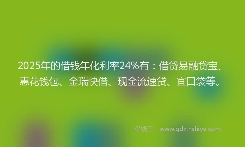 2025年的借钱年化利率24%有：借贷易融贷宝、惠花钱包、金瑞快借、现金流速贷、宜口袋等。