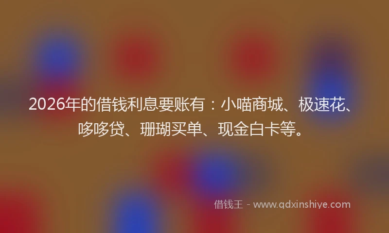 2026年的借钱利息要账有：小喵商城、极速花、哆哆贷、珊瑚买单、现金白卡等。
