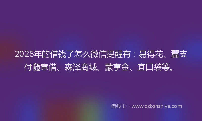 2026年的借钱了怎么微信提醒有：易得花、翼支付随意借、森泽商城、蒙享金、宜口袋等。