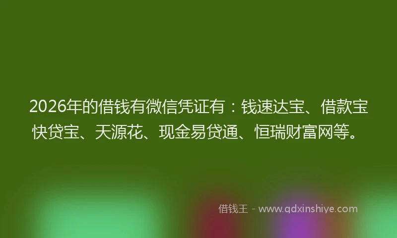 2026年的借钱有微信凭证有：钱速达宝、借款宝快贷宝、天源花、现金易贷通、恒瑞财富网等。