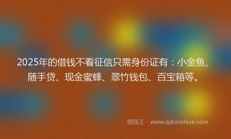 2025年的借钱不看征信只需身份证有：小金鱼、随手贷、现金蜜蜂、翠竹钱包、百宝箱等。