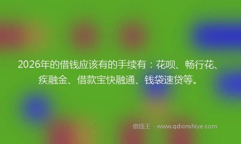 2026年的借钱应该有的手续有：花呗、畅行花、疾融金、借款宝快融通、钱袋速贷等。