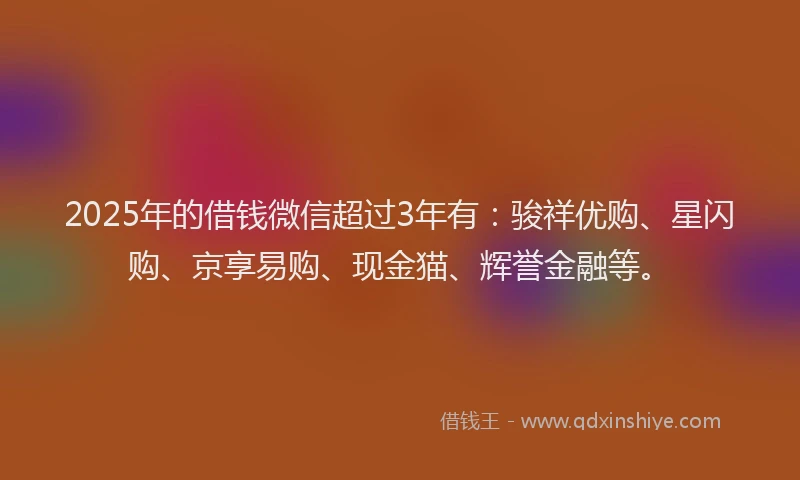 2025年的借钱微信超过3年有:骏祥优购、星闪购、京享易购、现金猫、辉誉金融等。