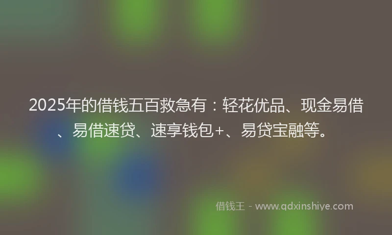 2025年的借钱五百救急有:轻花优品、现金易借、易借速贷、速享钱包+、易贷宝融等。