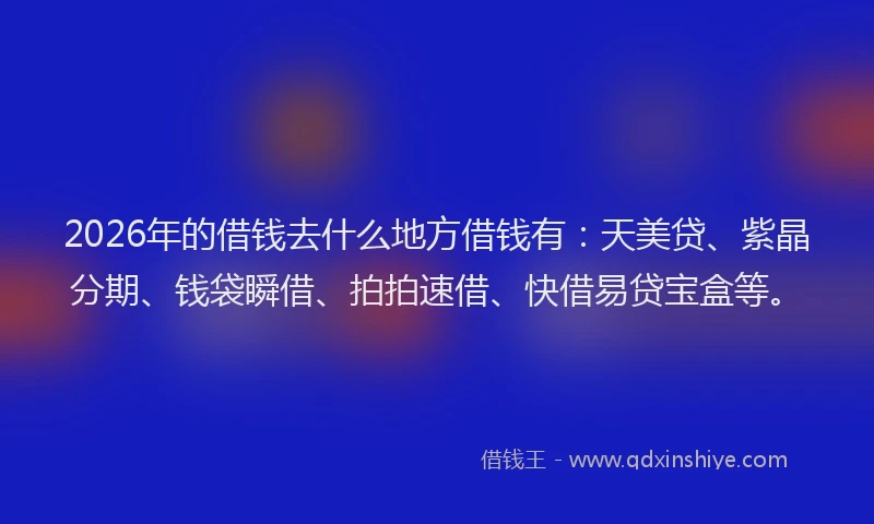 2026年的借钱去什么地方借钱有：天美贷、紫晶分期、钱袋瞬借、拍拍速借、快借易贷宝盒等。