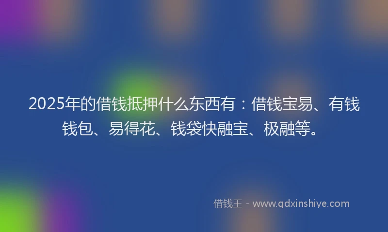 2025年的借钱抵押什么东西有:借钱宝易、有钱钱包、易得花、钱袋快融宝、极融等。