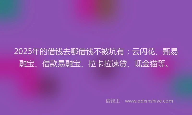 2025年的借钱去哪借钱不被坑有：云闪花、甄易融宝、借款易融宝、拉卡拉速贷、现金猫等。