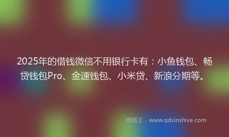 2025年的借钱微信不用银行卡有：小鱼钱包、畅贷钱包Pro、金速钱包、小米贷、新浪分期等。