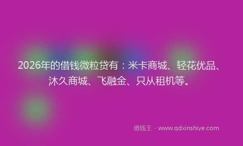 2026年的借钱微粒贷有：米卡商城、轻花优品、沐久商城、飞融金、只从租机等。