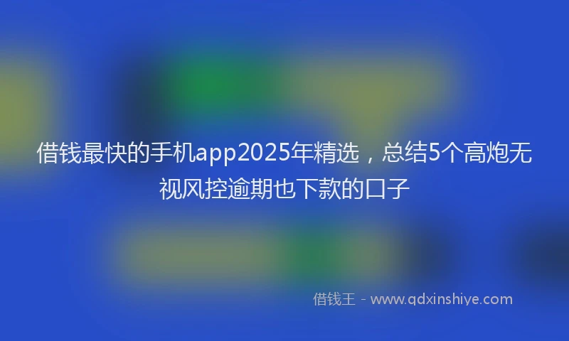 借钱最快的手机app2025年精选，总结5个高炮无视风控逾期也下款的口子