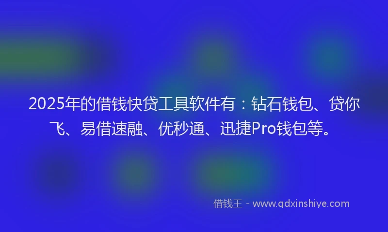 2025年的借钱快贷工具软件有：钻石钱包、贷你飞、易借速融、优秒通、迅捷Pro钱包等。