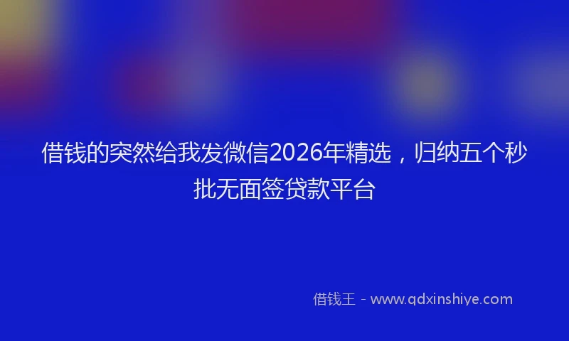 借钱的突然给我发微信2026年精选，归纳五个秒批无面签贷款平台