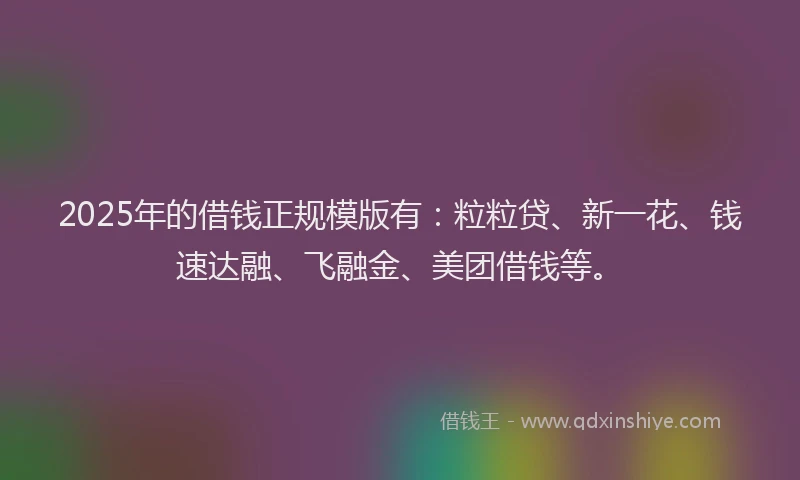 2025年的借钱正规模版有：粒粒贷、新一花、钱速达融、飞融金、美团借钱等。