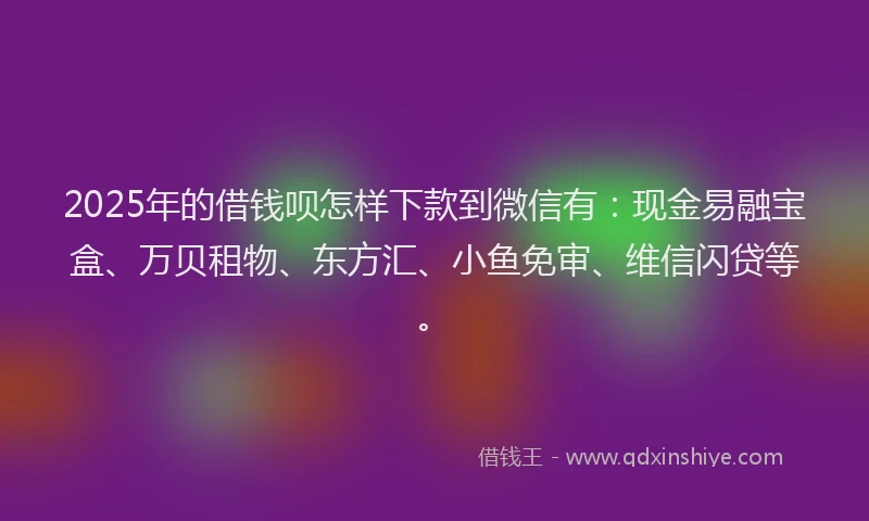 2025年的借钱呗怎样下款到微信有：现金易融宝盒、万贝租物、东方汇、小鱼免审、维信闪贷等。