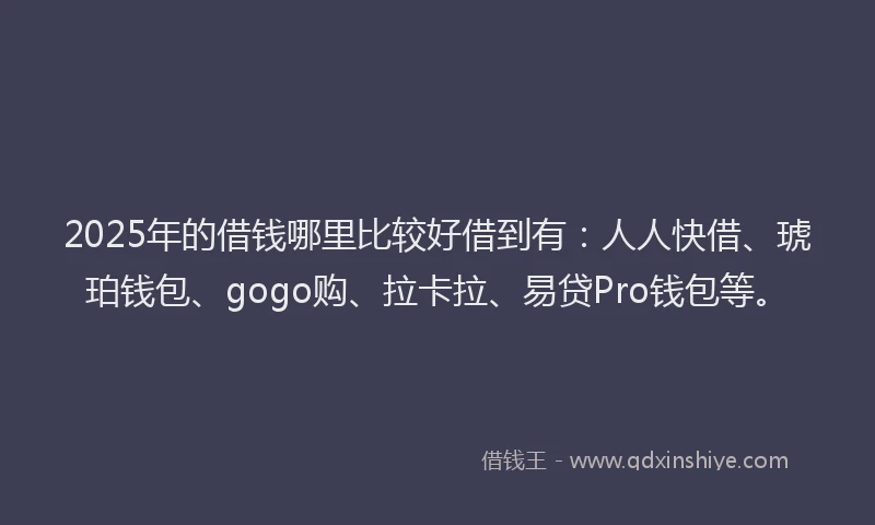 2025年的借钱哪里比较好借到有：人人快借、琥珀钱包、gogo购、拉卡拉、易贷Pro钱包等。