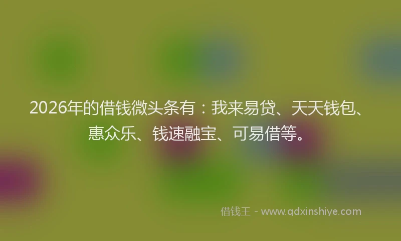 2026年的借钱微头条有：我来易贷、天天钱包、惠众乐、钱速融宝、可易借等。