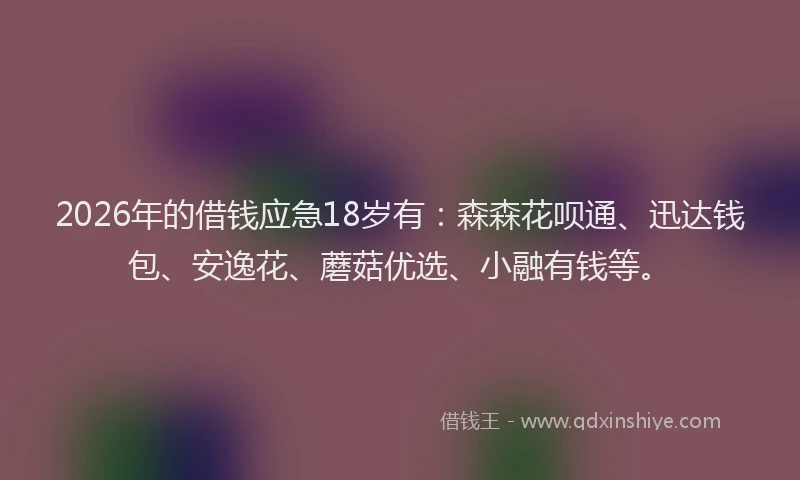 2026年的借钱应急18岁有：森森花呗通、迅达钱包、安逸花、蘑菇优选、小融有钱等。