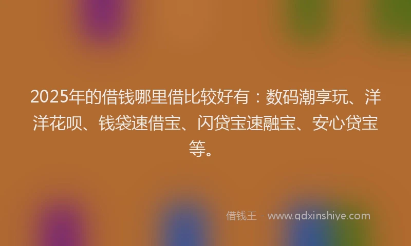 2025年的借钱哪里借比较好有：数码潮享玩、洋洋花呗、钱袋速借宝、闪贷宝速融宝、安心贷宝等。
