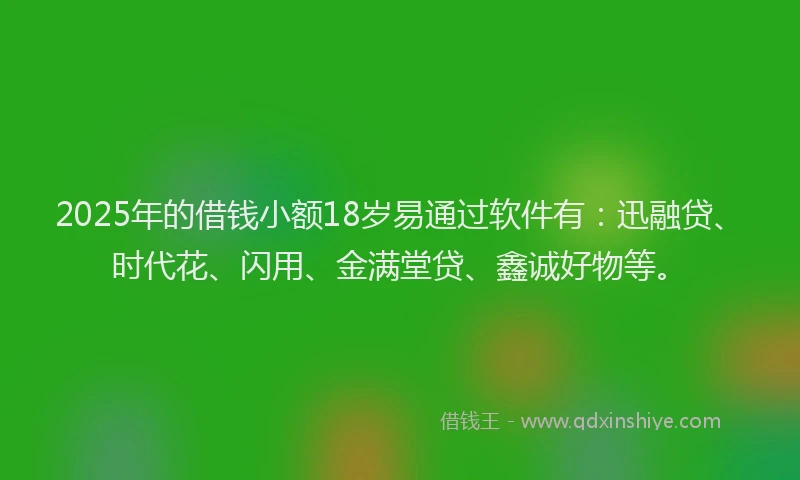 2025年的借钱小额18岁易通过软件有：迅融贷、时代花、闪用、金满堂贷、鑫诚好物等。