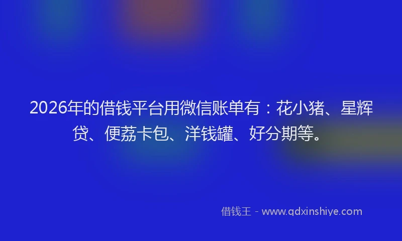 2026年的借钱平台用微信账单有:花小猪、星辉贷、便荔卡包、洋钱罐、好分期等。