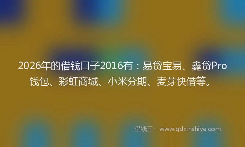 2026年的借钱口子2016有：易贷宝易、鑫贷Pro钱包、彩虹商城、小米分期、麦芽快借等。