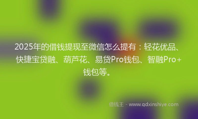 2025年的借钱提现至微信怎么提有：轻花优品、快捷宝贷融、葫芦花、易贷Pro钱包、智融Pro+钱包等。