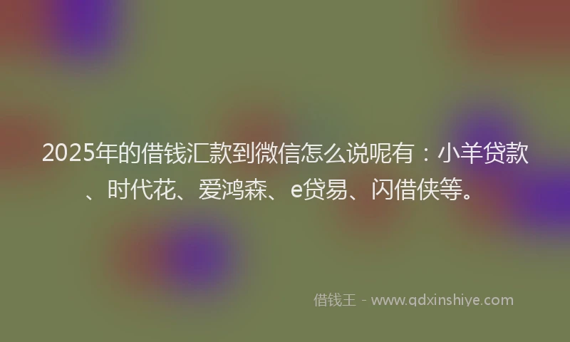 2025年的借钱汇款到微信怎么说呢有：小羊贷款、时代花、爱鸿森、e贷易、闪借侠等。