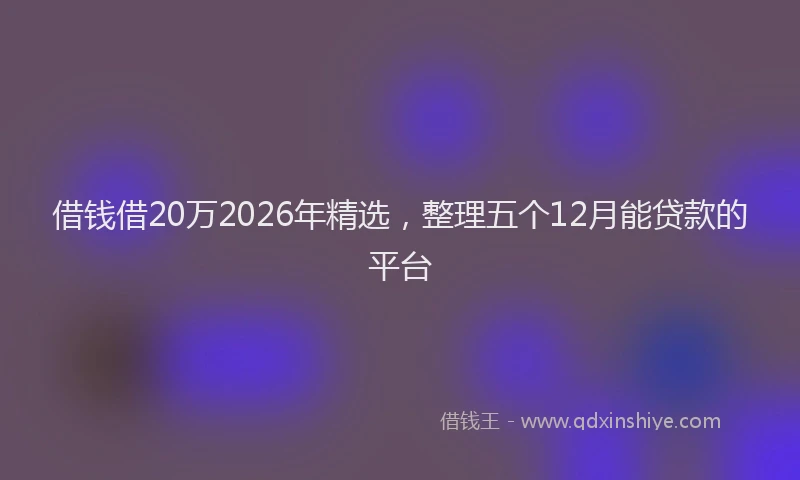 借钱借20万2026年精选，整理五个12月能贷款的平台