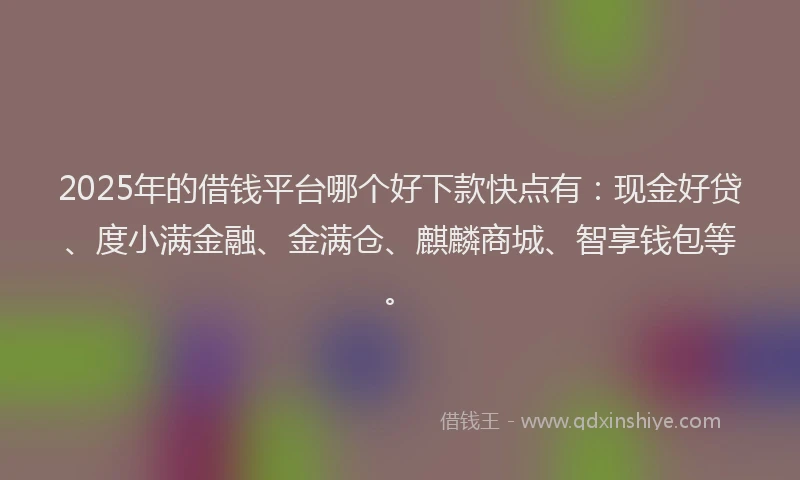 2025年的借钱平台哪个好下款快点有：现金好贷、度小满金融、金满仓、麒麟商城、智享钱包等。