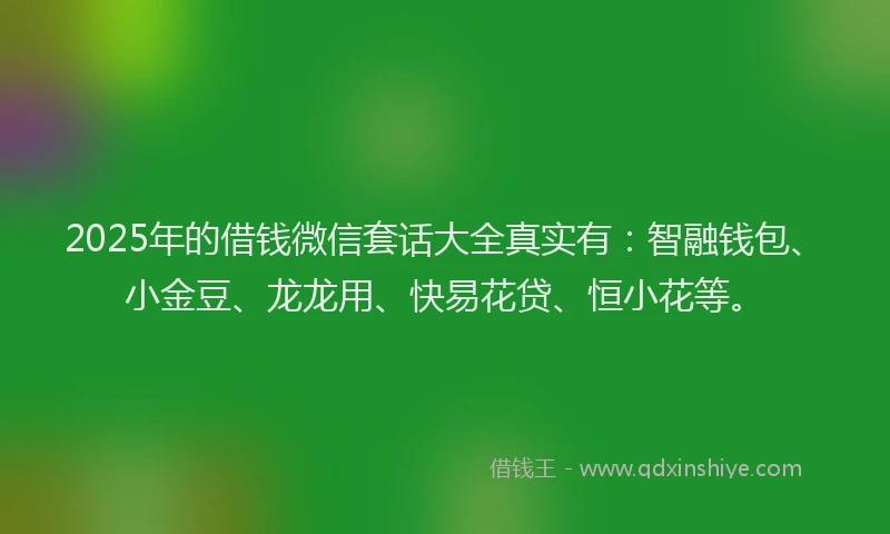 2025年的借钱微信套话大全真实有：智融钱包、小金豆、龙龙用、快易花贷、恒小花等。
