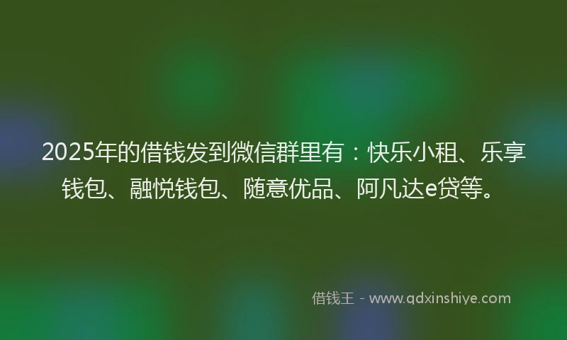 2025年的借钱发到微信群里有：快乐小租、乐享钱包、融悦钱包、随意优品、阿凡达e贷等。