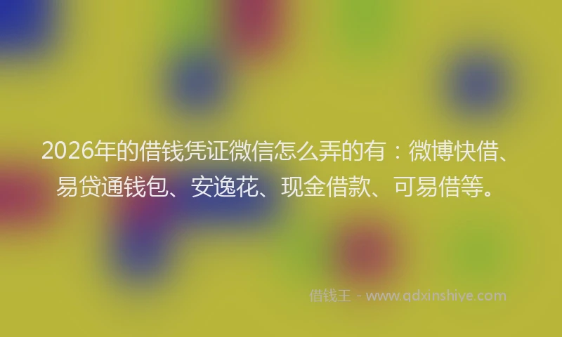2026年的借钱凭证微信怎么弄的有：微博快借、易贷通钱包、安逸花、现金借款、可易借等。