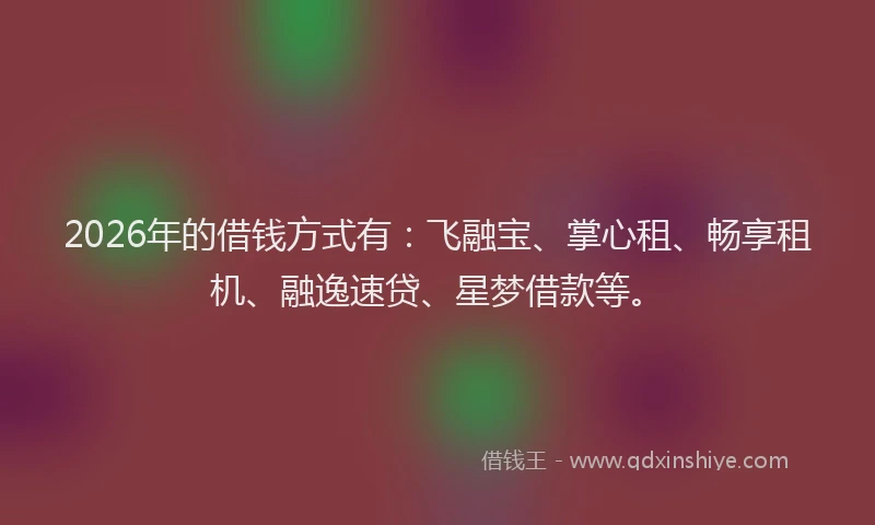 2026年的借钱方式有：飞融宝、掌心租、畅享租机、融逸速贷、星梦借款等。