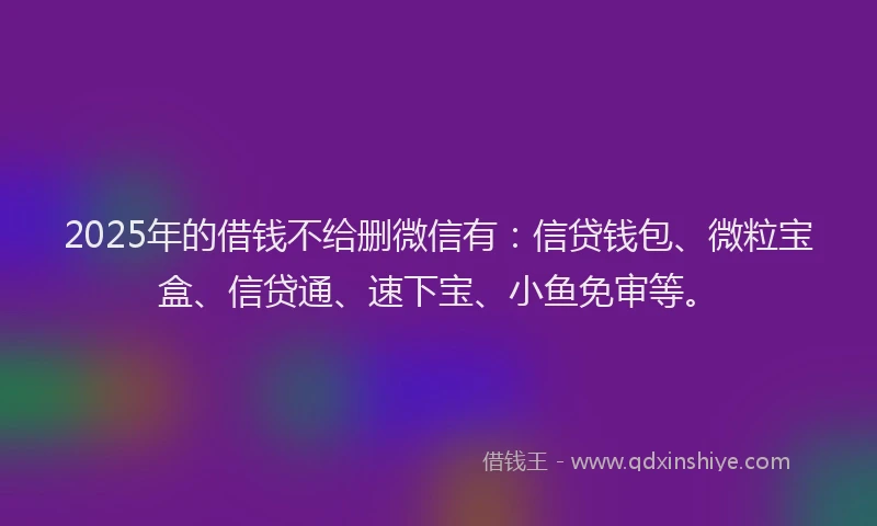 2025年的借钱不给删微信有:信贷钱包、微粒宝盒、信贷通、速下宝、小鱼免审等。
