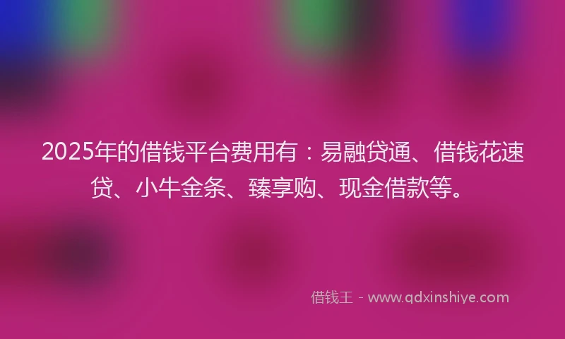 2025年的借钱平台费用有:易融贷通、借钱花速贷、小牛金条、臻享购、现金借款等。