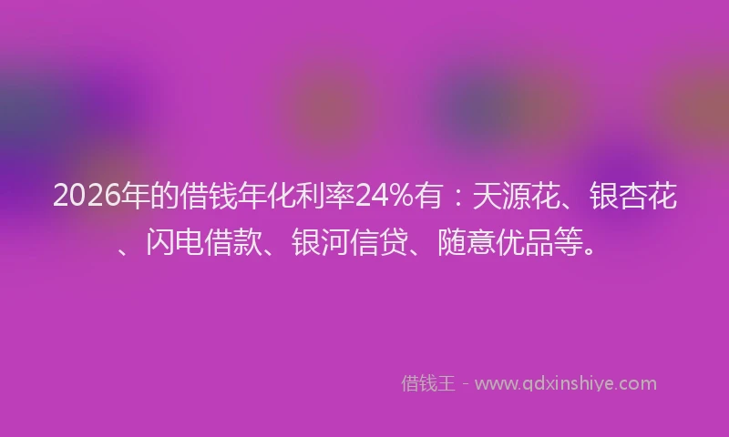 2026年的借钱年化利率24%有：天源花、银杏花、闪电借款、银河信贷、随意优品等。