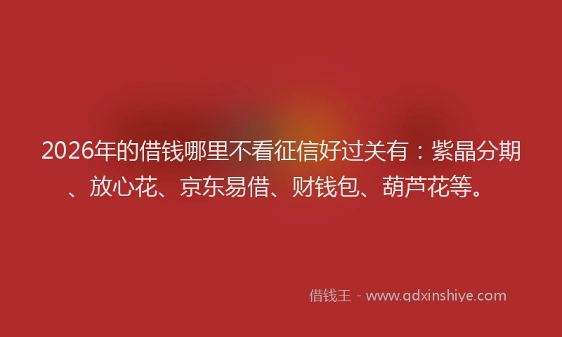 2026年的借钱哪里不看征信好过关有:紫晶分期、放心花、京东易借、财钱包、葫芦花等。
