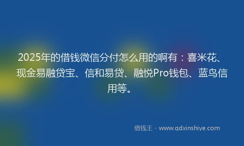 2025年的借钱微信分付怎么用的啊有:喜米花、现金易融贷宝、信和易贷、融悦Pro钱包、蓝鸟信用等。