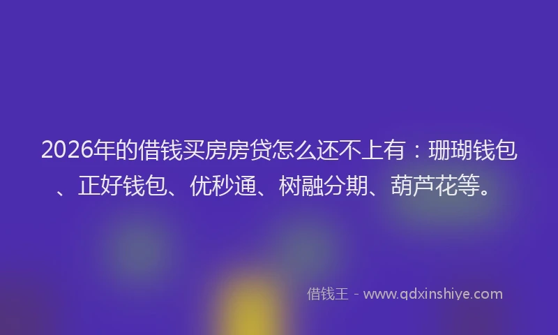 2026年的借钱买房房贷怎么还不上有:珊瑚钱包、正好钱包、优秒通、树融分期、葫芦花等。