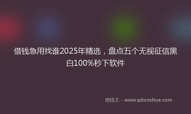 借钱急用找谁2025年精选，盘点五个无视征信黑白100%秒下软件