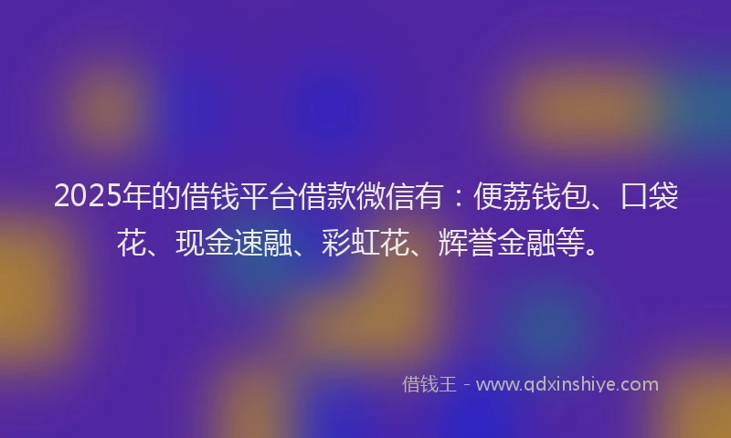 2025年的借钱平台借款微信有:便荔钱包、口袋花、现金速融、彩虹花、辉誉金融等。