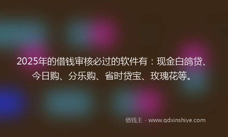 2025年的借钱审核必过的软件有：现金白鸽贷、今日购、分乐购、省时贷宝、玫瑰花等。