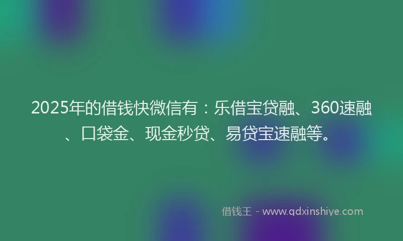 2025年的借钱快微信有：乐借宝贷融、360速融、口袋金、现金秒贷、易贷宝速融等。