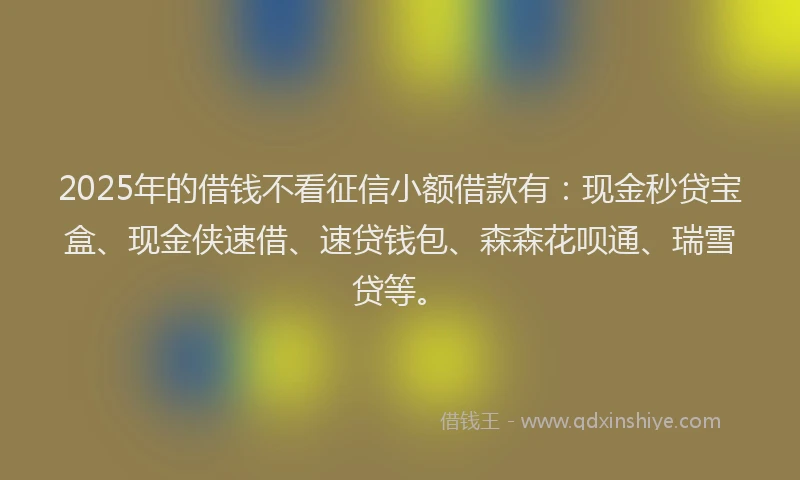 2025年的借钱不看征信小额借款有:现金秒贷宝盒、现金侠速借、速贷钱包、森森花呗通、瑞雪贷等。