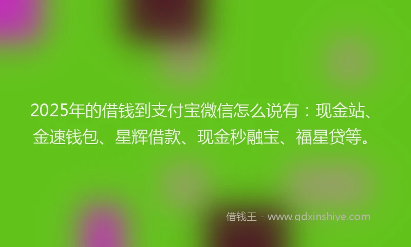 2025年的借钱到支付宝微信怎么说有：现金站、金速钱包、星辉借款、现金秒融宝、福星贷等。