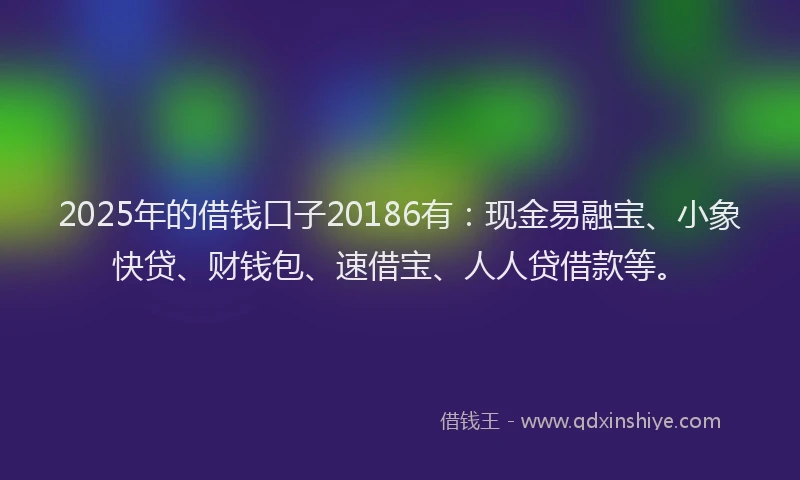 2025年的借钱口子20186有:现金易融宝、小象快贷、财钱包、速借宝、人人贷借款等。