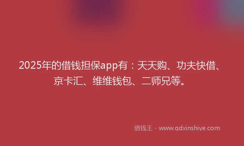 2025年的借钱担保app有：天天购、功夫快借、京卡汇、维维钱包、二师兄等。